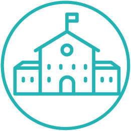 Icon of school building with a flag